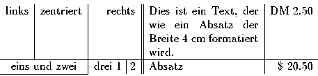 Beispiel für eine Tabelle